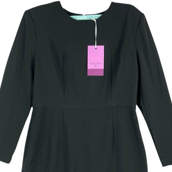 Sergio Hudson Women's Black Long Sleeve Zip Back Midi Sheath Dress Sz Large NWT - Picture 6 of 14